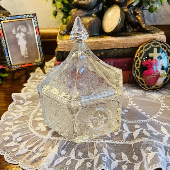 VTG Indiana Tiara Hexagonal Eagle Stars Colonial Candy Dish & Lid - Picture 2 of 6